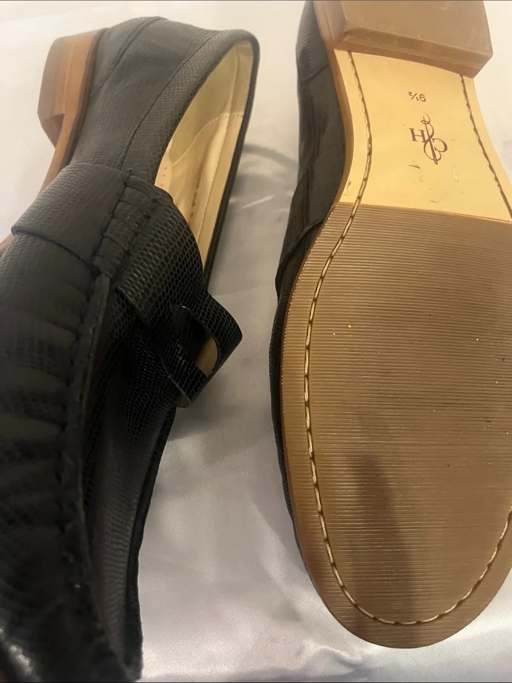 Cole Haan Black Lizard-Embossed Leather Penny Loafers